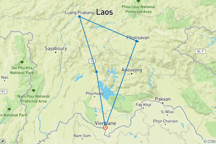 Carte du circuit Circuit en moto au Laos, de Vientiane à Vang Vieng, Luang Prabang