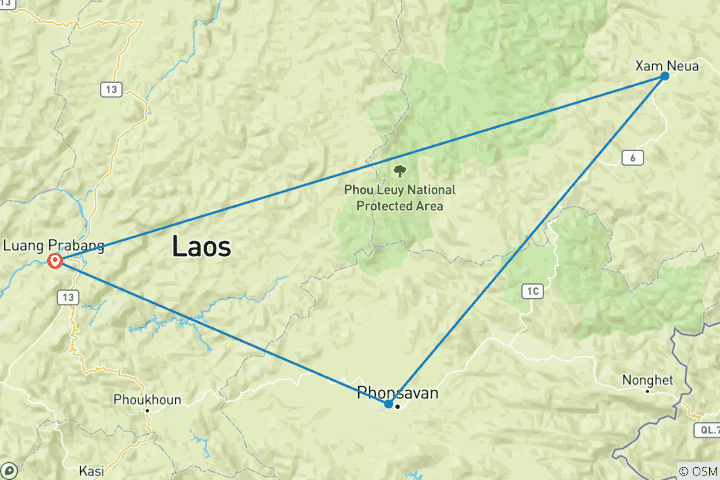 Karte von Mysteriöse Laos Motorrad von Luang Prabang nach Xam Neua & Phonsavan