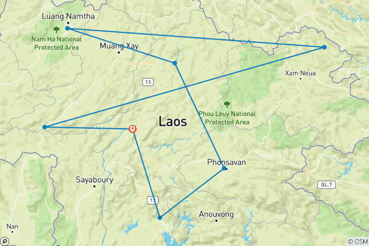 Map of Adventurous Laos Motorcycle Tour : Exploring Mystical Mountains from Luang Prabang to Vang Vieng