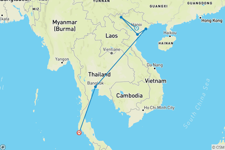 Map of Vietnam Thailand 14 Days Classic Highlights for First-Timers