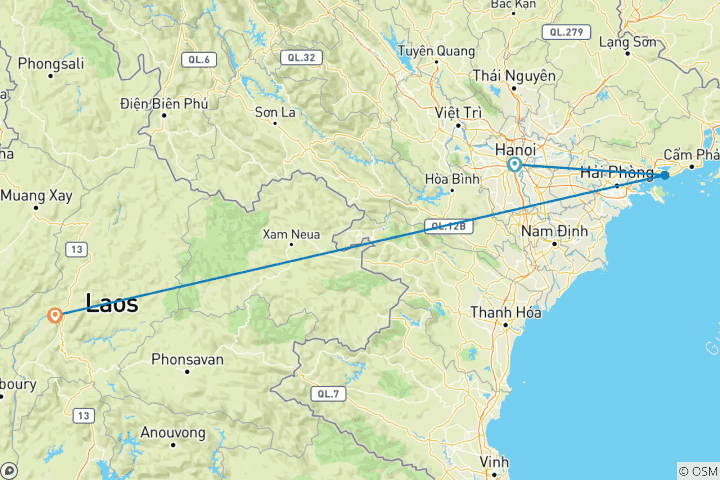 Map of Vietnam Laos Tour 8 Days: Northern Vietnam to Luang Prabang