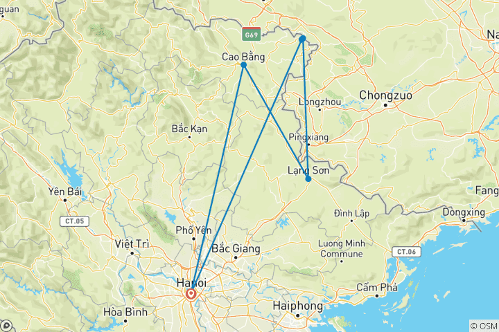 Mapa de Aventura 3D2N Cao Bang y Cascada Ban Gioc en limusina - Salida desde Hanoi | Visita guiada conjunta
