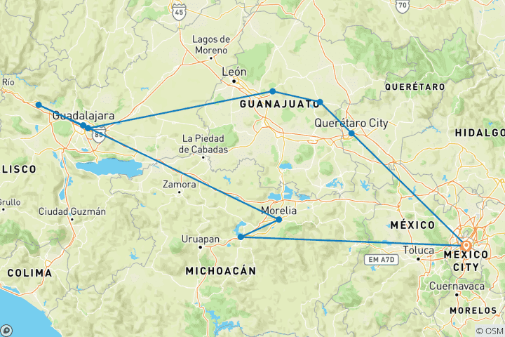 Map of GREAT VICE-REGIAL CITIES OF MEXICO in 9 days