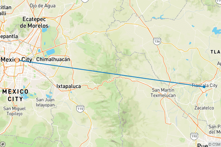 Carte du circuit MEXIQUE RELIGIEUX : VILLE DE MEXICO, TLAXCALA - 6 JOURS