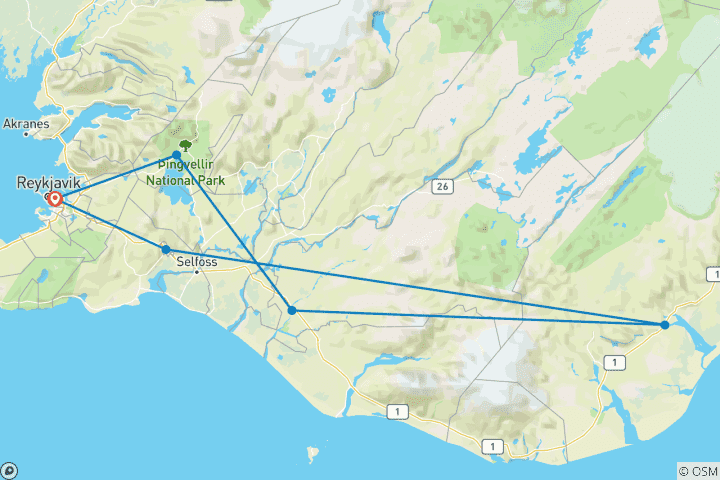 Carte du circuit Islande : une aventure glaciaire