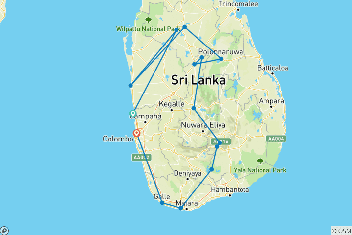 Map of Best of Sri Lanka (14 destinations)