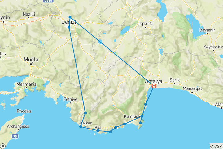 Carte du circuit Antalya, Pamukkale et Kas, autotour