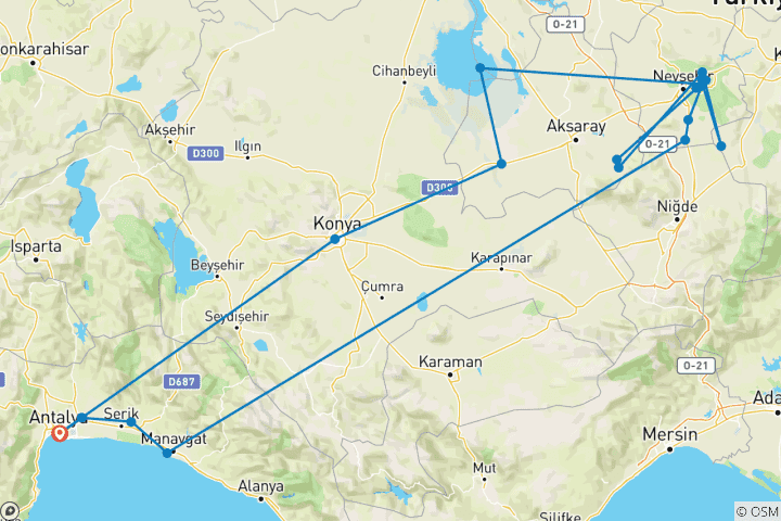 Carte du circuit D'Antalya à la Cappadoce, autotour