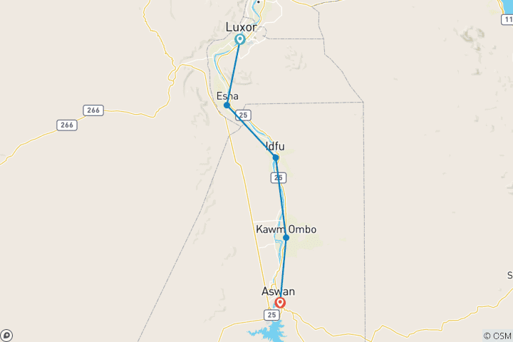 Map of 4 Nights Luxury Cruise From Luxor to Aswan