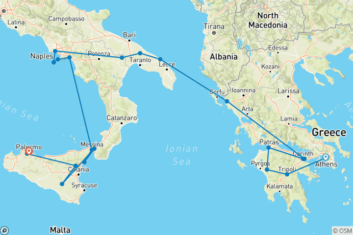 Carte du circuit Athènes, Péninsule et Sicile - Fin de séjour à Palerme