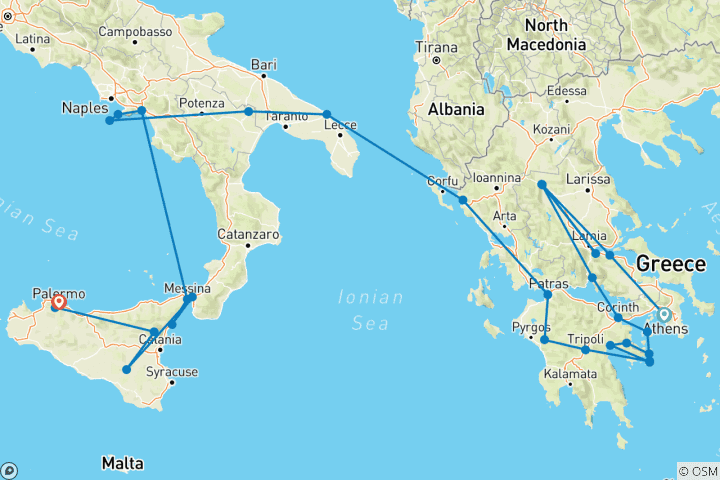 Mapa de Grecia completa, Apulia, Campania y Sicilia