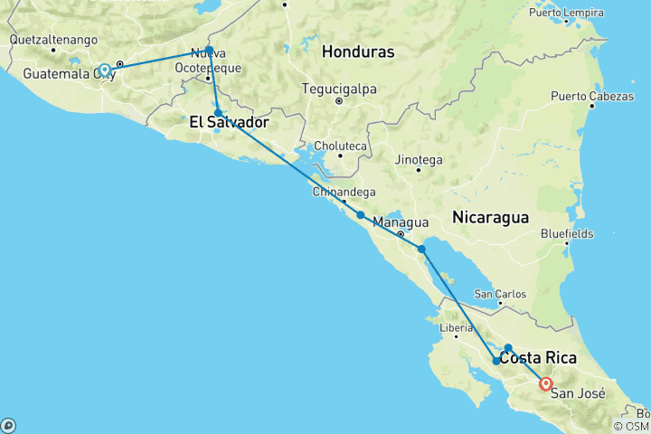 Map of Central American Journey (16 destinations)