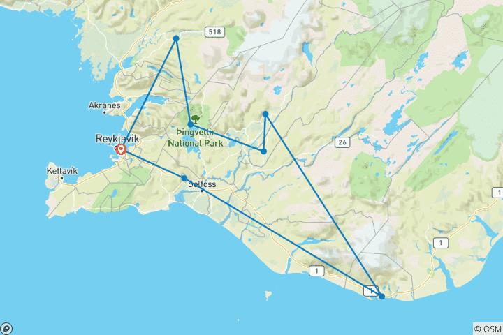 Kaart van Golden Circle van IJsland Zomer - Zelf rijden