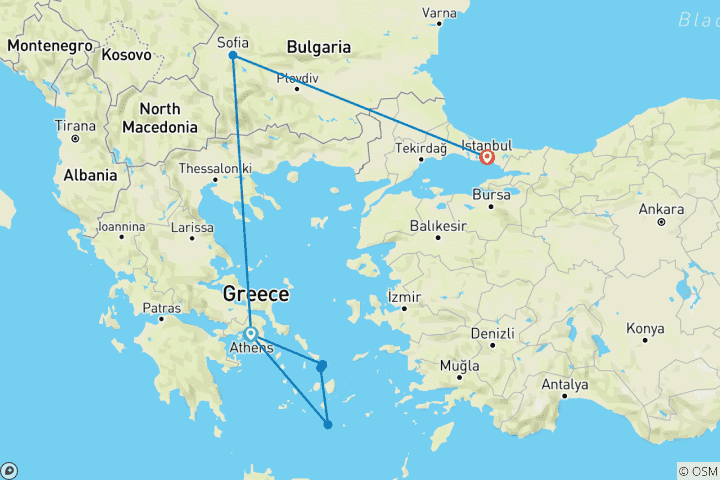 Map of Greek Island Hopper with Istanbul