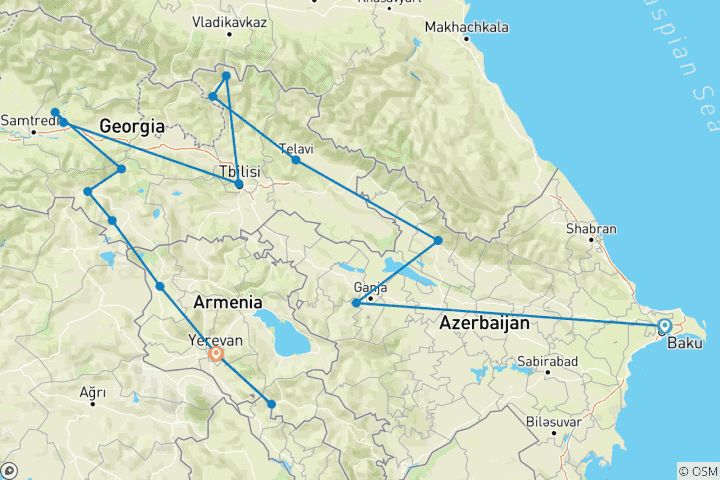 Map of Azerbaijan, Georgia & Armenia Adventure