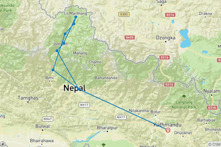 Map of Upper Mustang Tour by Jeep