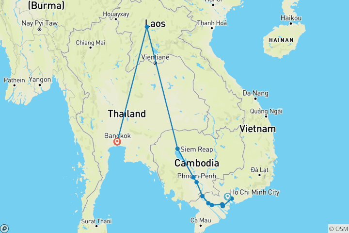 Carte du circuit Merveilles de l'Indochine et du Mékong 2026-2027