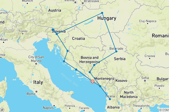 Map of Best of Balkans (Start Dubrovnik, 15 Days)