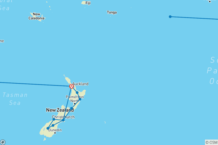Carte du circuit La Nouvelle-Zélande à couper le souffle avec les îles Cook en supplément - TranzAlpine Train