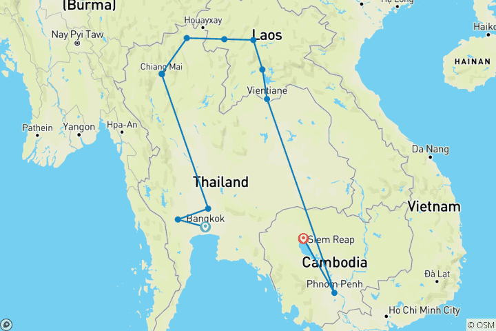 Carte du circuit Thaïlande, Laos et Cambodge (16 jours)