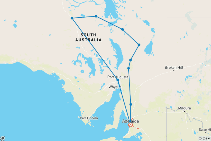 Map of South Australia Outback Adventure (20 destinations)