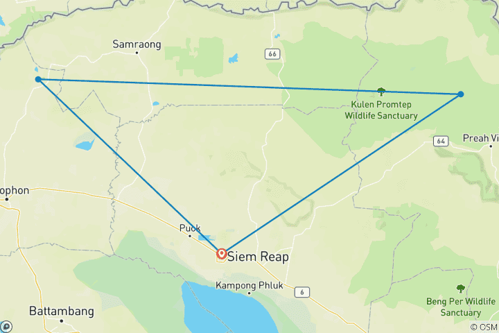 Mapa de Excursión en moto todoterreno por Camboya llena de aventuras desde Siem Reap a Banteay Chhmar y Preah Vihear