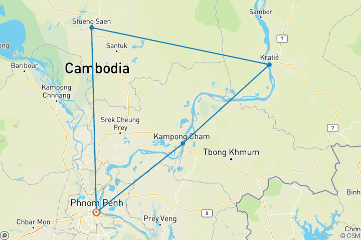 Carte du circuit Circuit de 4 jours en moto tout-terrain au Cambodge, de Phnom Penh à Kratie et Kampong Thom