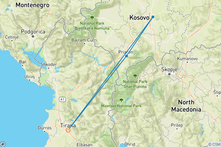 Carte du circuit Visite privée d'une journée de Pristina et Prizren depuis Tirana