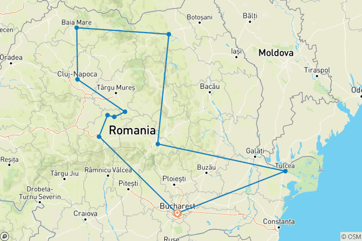 Map of Romania's Highlights - Self - Drive Tour