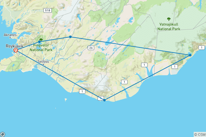 Map of Six Days in Iceland