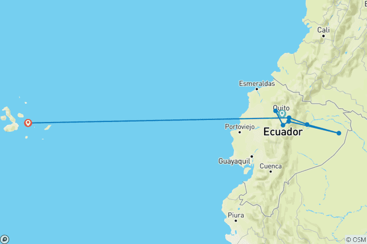 Carte du circuit Nature et faune de l'Équateur : Andes, Amazonie et Galapagos