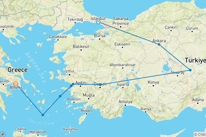 Carte du circuit Légendes de Turquie et de Grèce avec la croisière 2 nt (2025-26)