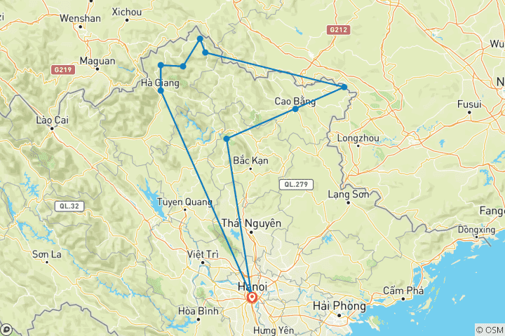 Carte du circuit Circuit Moto authentique de 7 jours : Boucle de Ha Giang, cascade de Ban Gioc et lac Ba Be