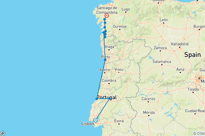 Karte von VON LISBON NACH SANTIAGO: Portugal Sightseeing und der Camino