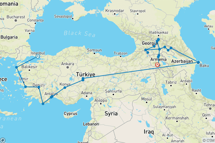 Karte von Premium Türkei & der Kaukasus (45 Destinationen)