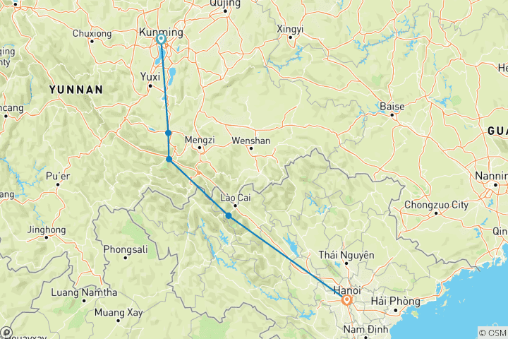 Map of China to Vietnam: An Overland Adventure