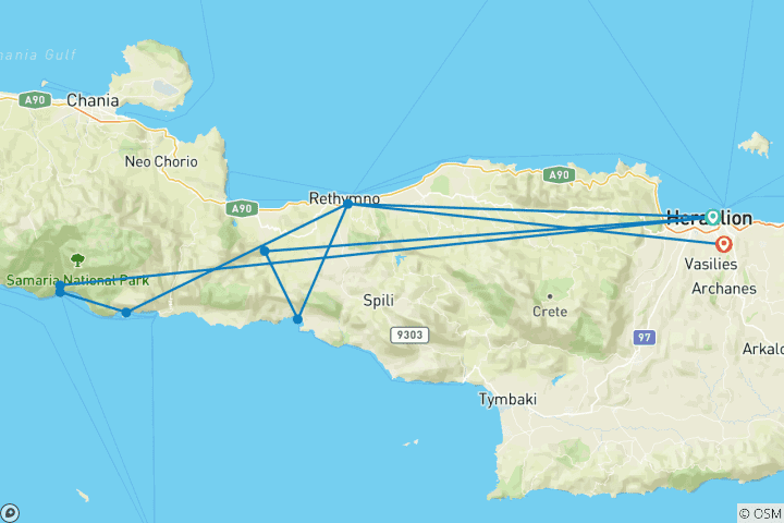 Map of Cretan Odyssey - Guided Hike