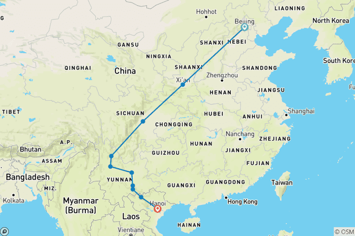 Map of China & Vietnam: Beijing to Sapa Adventure