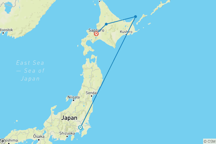 Carte du circuit Le Nord du Japon actif : Tokyo et Hokkaido