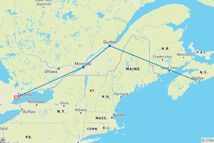 Map of Highlights in Eastern Canada