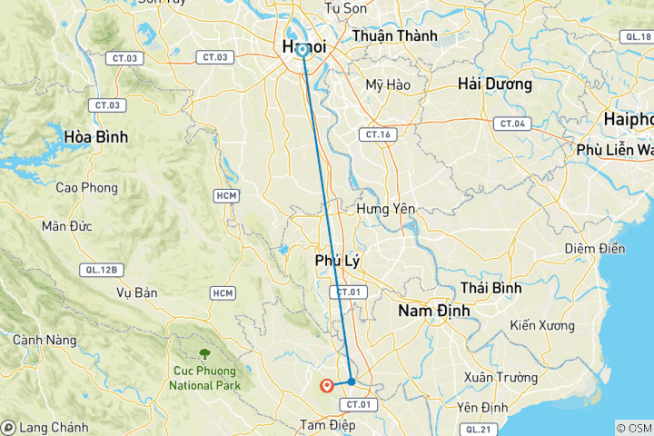 Mapa de Excursiones en Jeep por Ninh Binh desde Hanoi: Jeep + Barco + Vida diaria | Vietnam