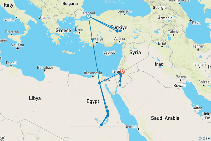 Map of Best of Turkey, Egypt & Jordan (Istanbul/Cappadocia/Cairo/Nile cruise/Petra)All flights included