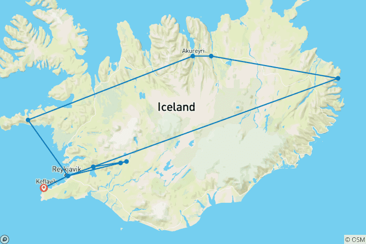 Kaart van Het wilde westen van IJsland met hooglanden