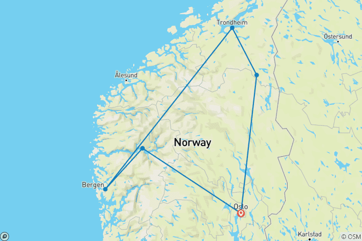 Map of Norway's highlights - spectacular fjords and mail boat