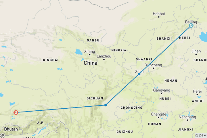 Map of China to Tibet 4-5 star - 11 days