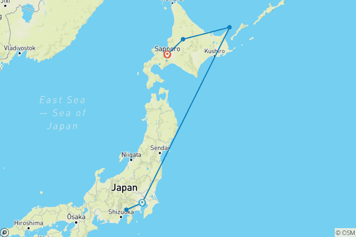 Map of Active Japan: Mt Fuji & Hokkaido