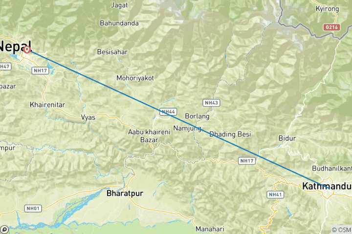 Map of Nepal Multi-Adventure Tour: Rafting, Paragliding, and Hiking (6 Days)