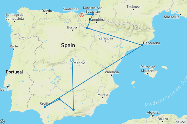 Map of Complete Spain: South to North Adventure