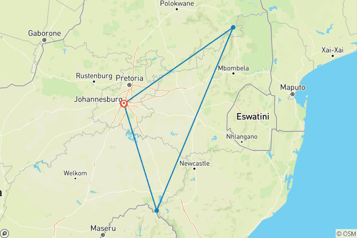 Map of Active South Africa: Kruger Safari & Tugela Falls