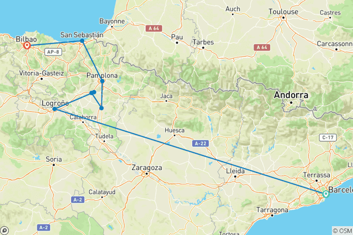 Carte du circuit Les points forts du nord de l'Espagne